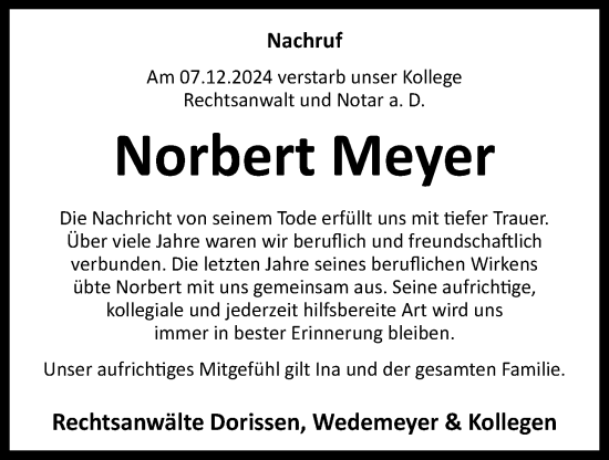 Anzeige von Norbert Meyer von OM-Medien