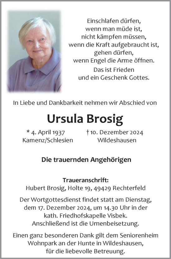 Anzeige von Ursula Brosig von OM-Medien