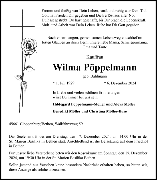 Anzeige von Wilma Pöppelmann von OM-Medien