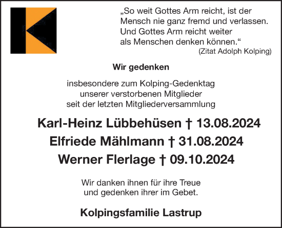 Anzeige von Wir gedenken Kolpingsfamilie Lastrup von OM-Medien