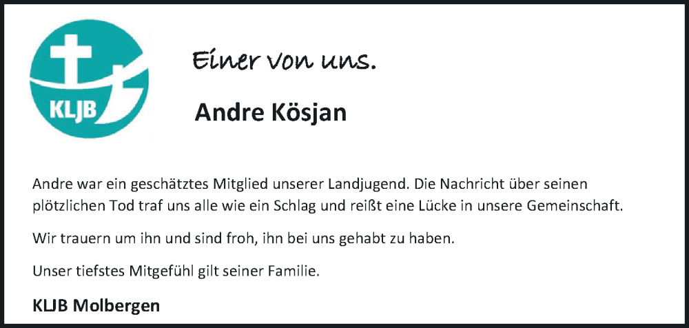  Traueranzeige für Andre Kösjan vom 27.02.2024 aus OM-Medien