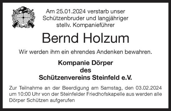 Anzeige von Bernd Holzum von OM-Medien