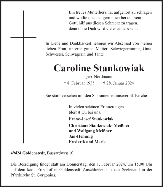 Anzeige von Caroline Stankowiak von OM-Medien