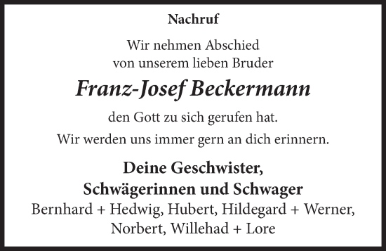 Anzeige von Franz-Josef Beckermann von OM-Medien