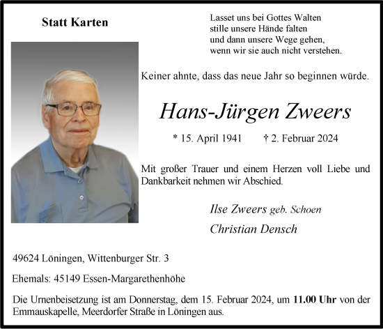 Anzeige von Hans-Jürgen Zweers von OM-Medien