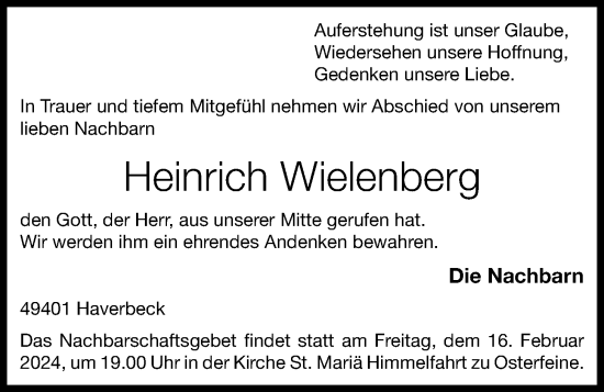 Anzeige von Heinrich Wielenberg von OM-Medien