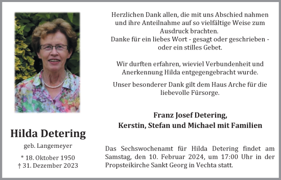 Anzeige von Hilda Detering von OM-Medien