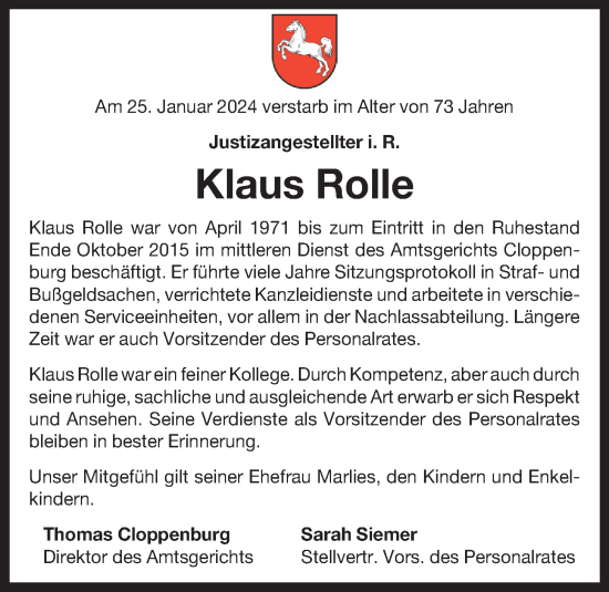 Anzeige von Klaus Rolle von OM-Medien