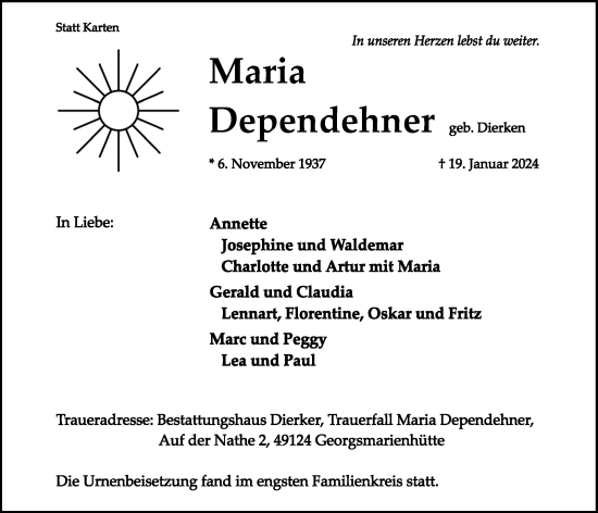 Anzeige von Maria Dependehner von OM-Medien