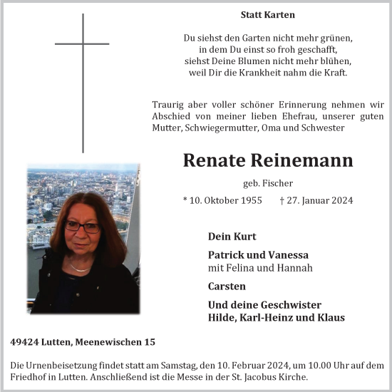 Anzeige von Renate Reinemann von OM-Medien