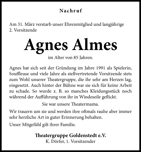 Anzeige von Agnes Almes von OM-Medien