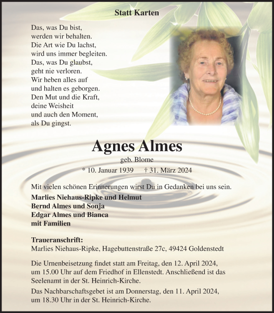 Anzeige von Agnes Almes von OM-Medien