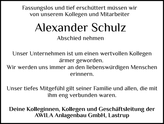 Anzeige von Alexander Schulz von OM-Medien