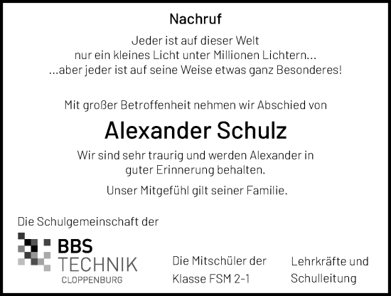 Anzeige von Alexander Schulz von OM-Medien