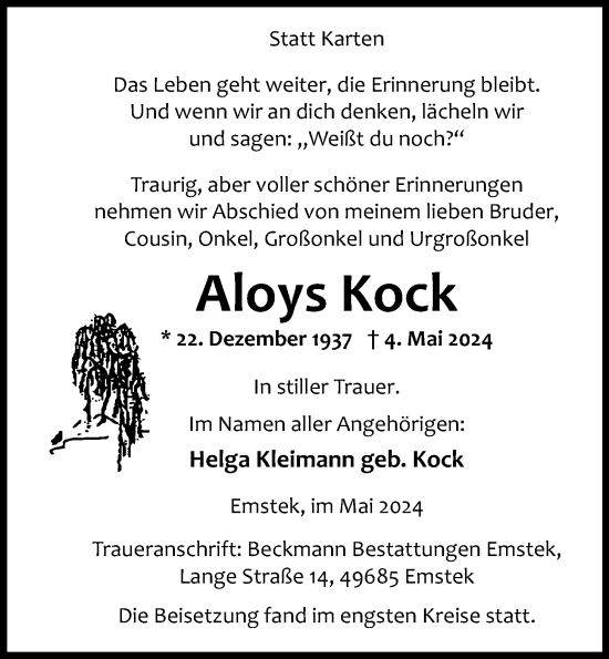 Anzeige von Aloys Kock von OM-Medien