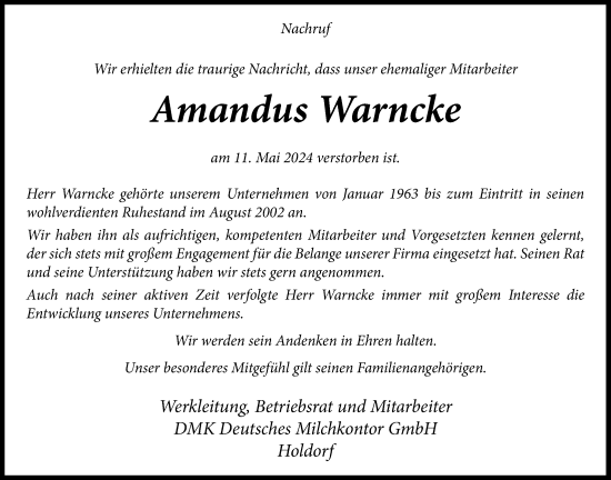 Anzeige von Amandus Warncke von OM-Medien