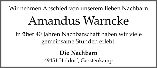 Anzeige von Amandus Warncke von OM-Medien