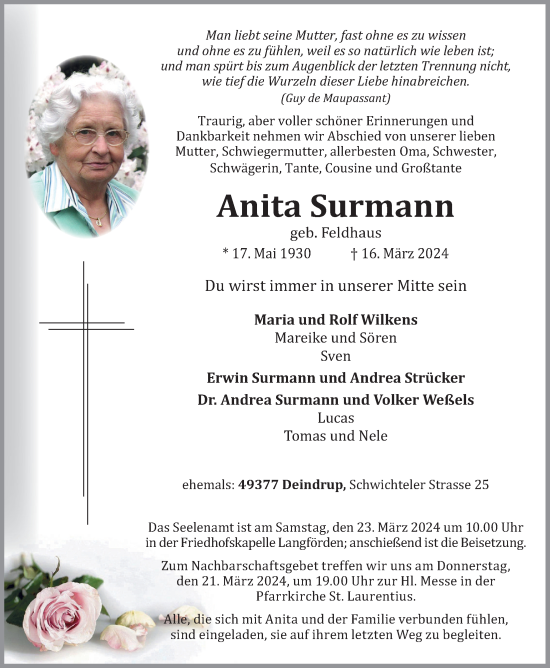 Anzeige von Anita Surmann von OM-Medien