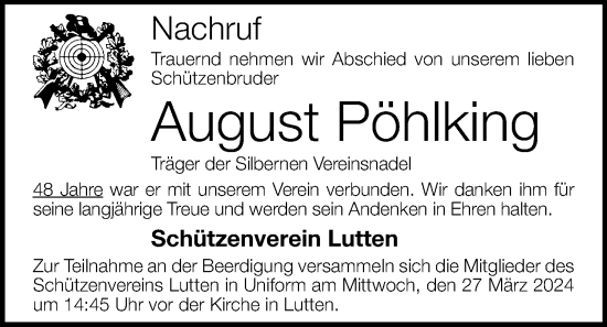 Anzeige von August Pöhlking von OM-Medien