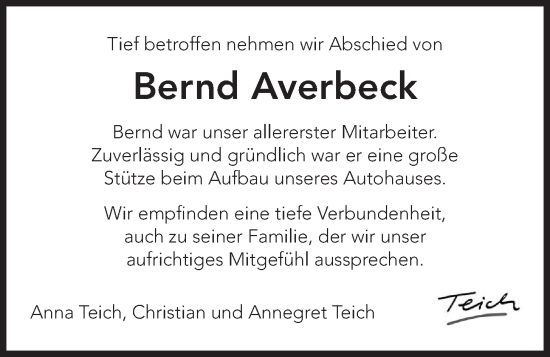 Anzeige von Bernd Averbeck von OM-Medien