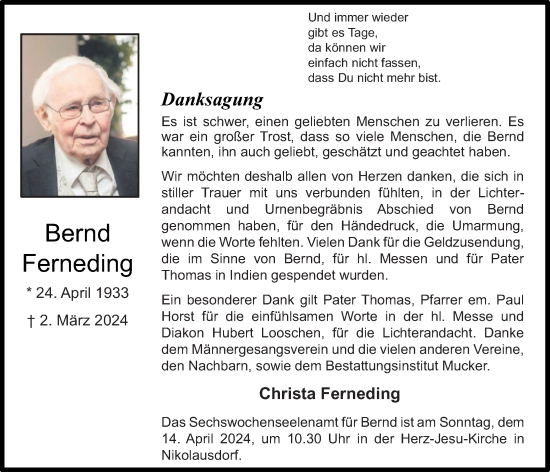 Anzeige von Bernd Ferneding von OM-Medien