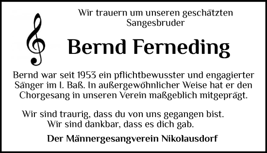 Anzeige von Bernd Ferneding von OM-Medien