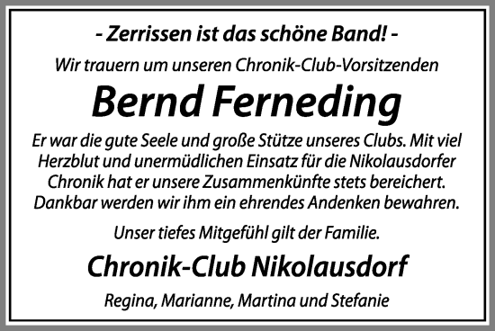 Anzeige von Bernd Ferneding von OM-Medien