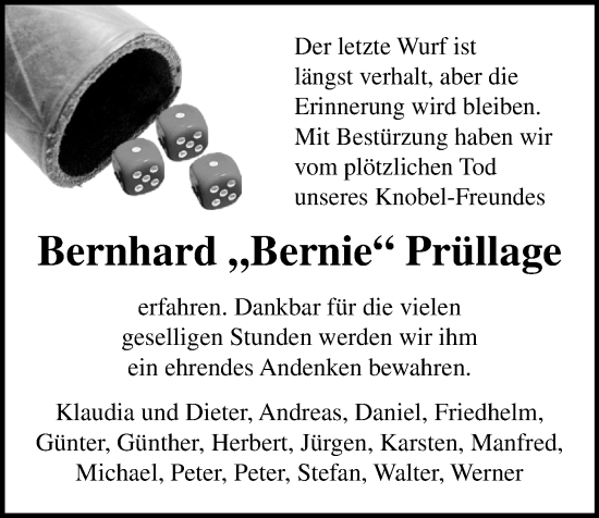 Anzeige von Bernhard Prüllage von OM-Medien