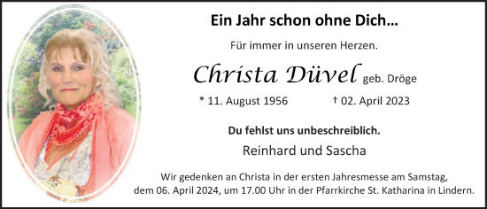 Anzeige von Christa Düvel von OM-Medien