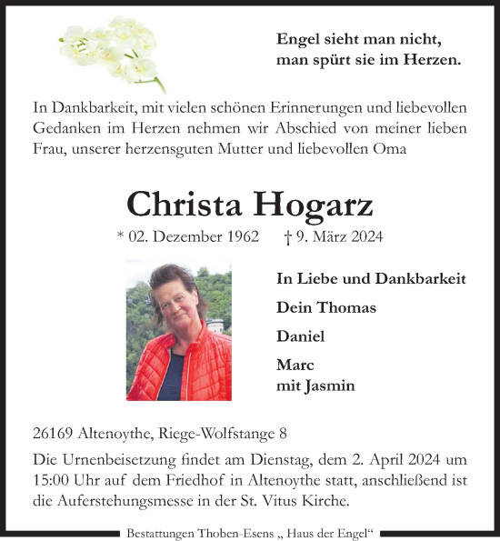 Anzeige von Christa Hogarz von OM-Medien