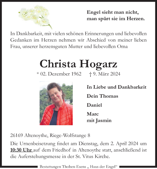 Anzeige von Christa Hogarz von OM-Medien