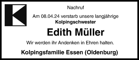 Anzeige von Edith Müller von OM-Medien