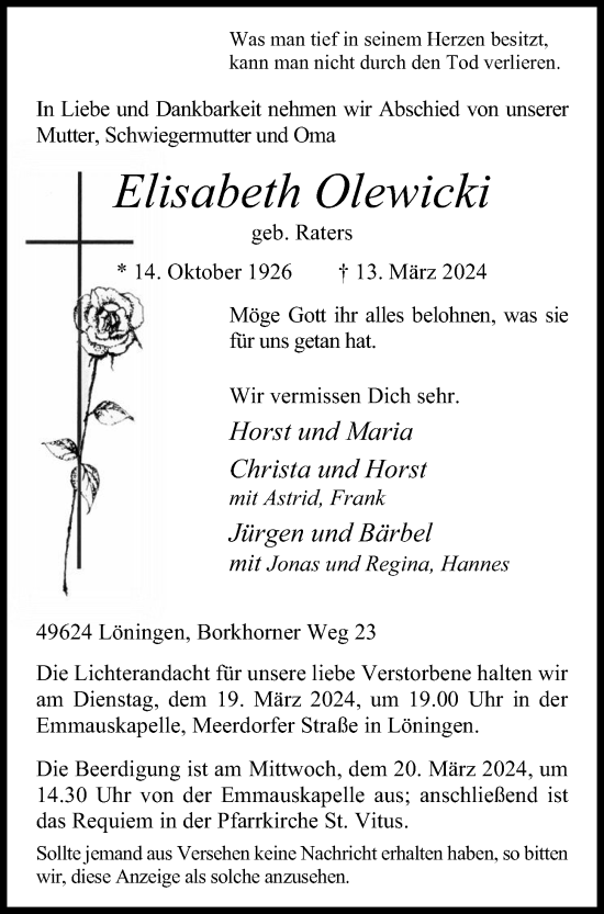 Anzeige von Elisabeth Olewicki von OM-Medien