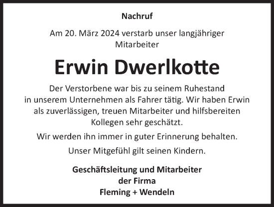 Anzeige von Erwin Dwerlkotte von OM-Medien