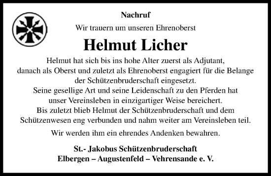 Anzeige von Helmut Licher von OM-Medien