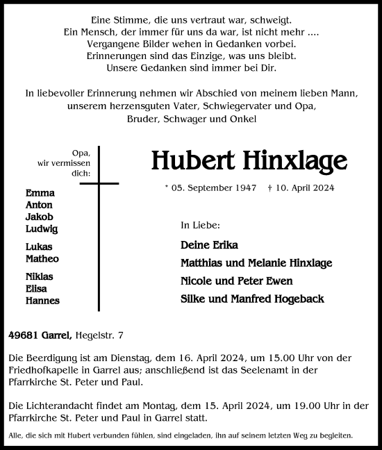 Anzeige von Hubert Hinxlage von OM-Medien