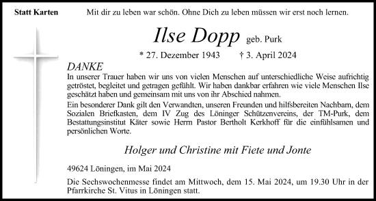 Anzeige von Ilse Dopp von OM-Medien