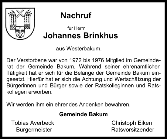 Anzeige von Johannes Brinkhus von OM-Medien