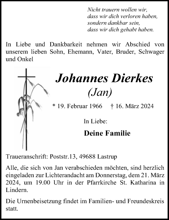 Anzeige von Johannes Dierkes von OM-Medien