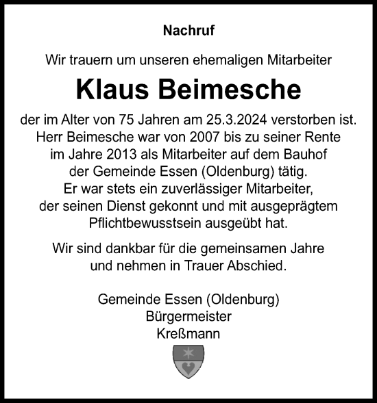 Anzeige von Klaus Beimesche von OM-Medien