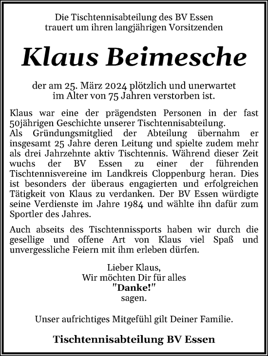 Anzeige von Klaus Beimesche von OM-Medien