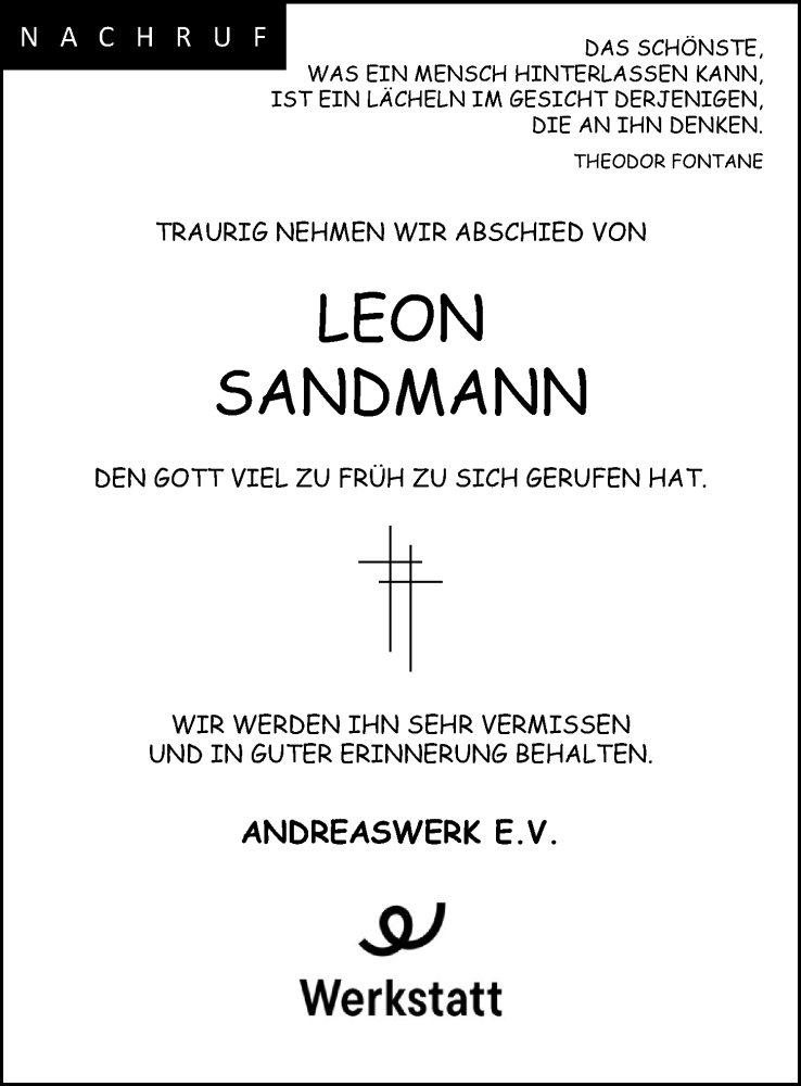  Traueranzeige für Leon Sandmann vom 27.03.2024 aus OM-Medien