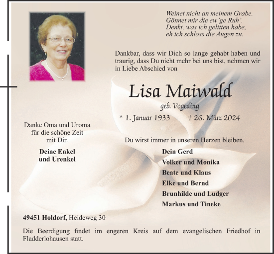 Anzeige von Lisa Maiwald von OM-Medien