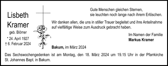 Anzeige von Lisbeth Kramer von OM-Medien