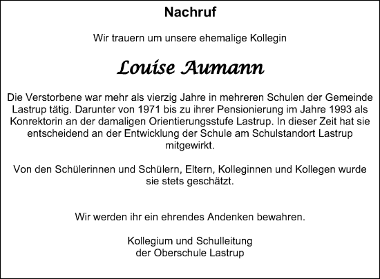 Anzeige von Louise Aumann von OM-Medien