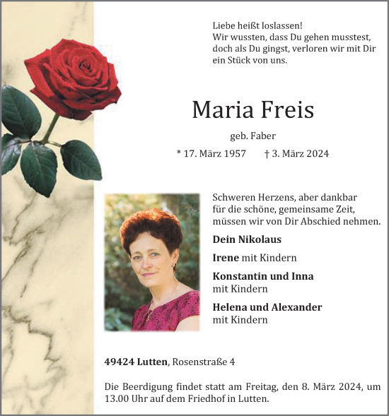 Anzeige von Maria Freis von OM-Medien