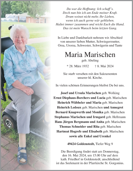 Anzeige von Maria Marischen von OM-Medien