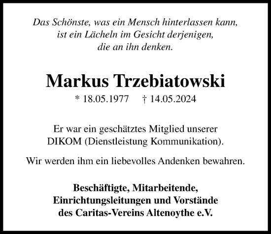 Anzeige von Markus Trzebiatowski von OM-Medien