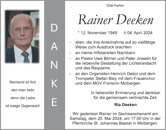 Anzeige von Rainer Deeken von OM-Medien