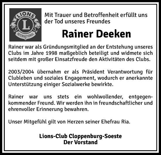 Anzeige von Rainer Deeken von OM-Medien